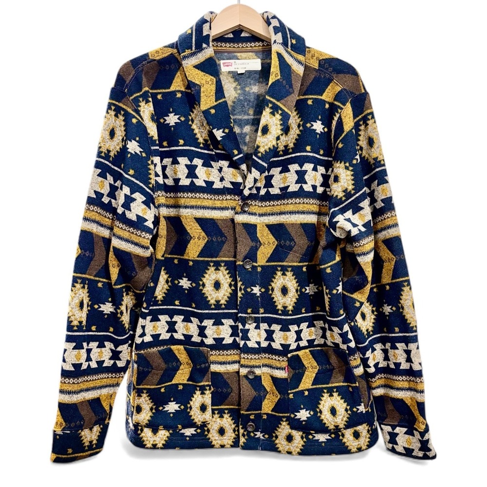 Levis Mina Fleece Cardigan Mens 2XL Aztec Geometric Southwestern Shawl Collar